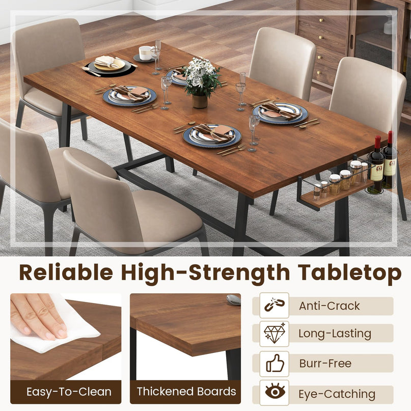 Giantex 72-Inch Dining Table for 5-7, Rectangular Kitchen Table with 2-Bottle Wine Rack