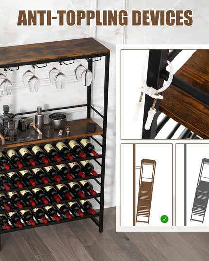 Floor Wine Rack w/ 4-Tier Wine Storage & 4 Rows of Stemware Racks
