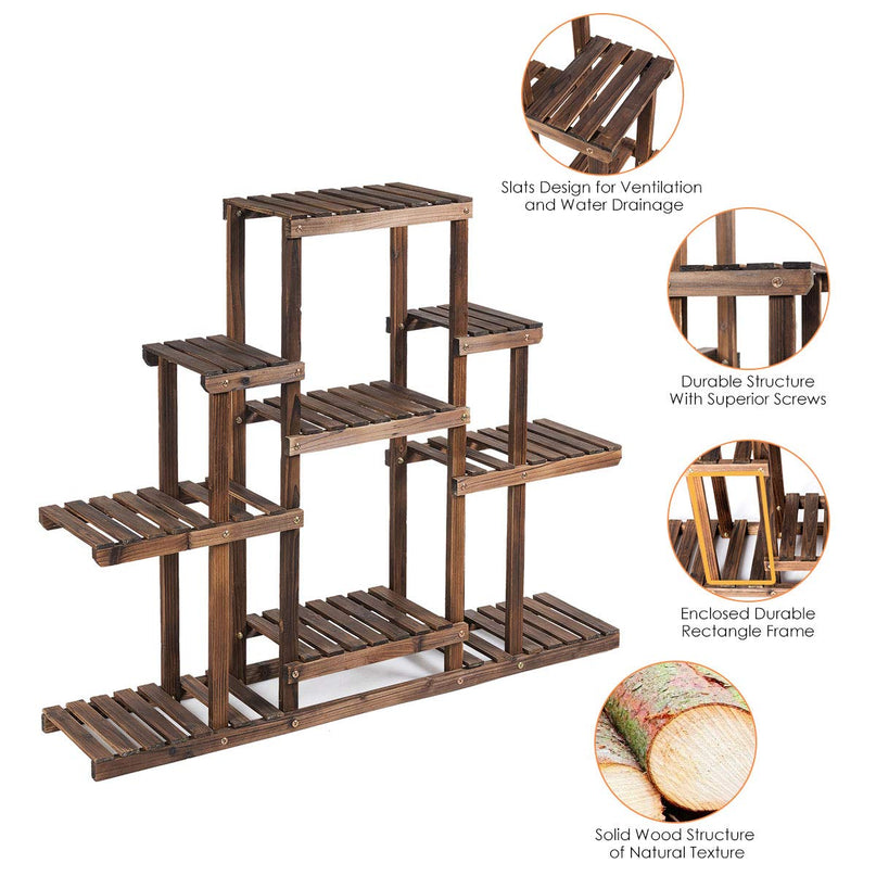 Giantex Flower Rack Wood Plant Stand Wood Shelves Bonsai Display Shelf (47.5”Lx 10’’Wx 38’’H)