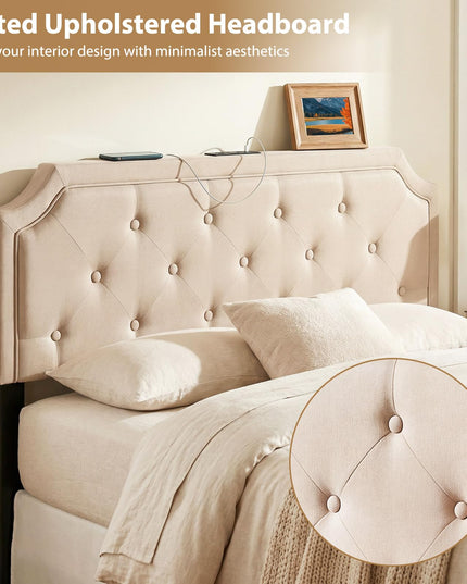 Giantex Headboard with Charging Station Queen/Full Size(Diamond Tufting with Charging)