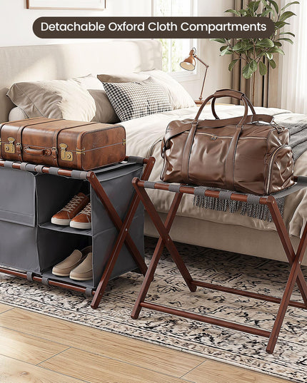 GIANTEX 27" Folding Bamboo Luggage Rack with 3 Storage Compartments (1/2)