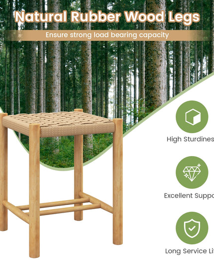 Giantex Wood Stools Set of 2, 18" Tall Boho Backless Stool Chairs with Rubber Wood Legs