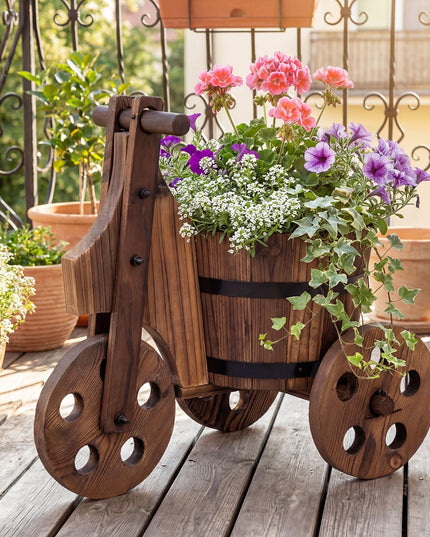 Support pour plantes en bois rustique Giantex avec 3 roues et trou de drainage pour fleurs, herbes et légumes