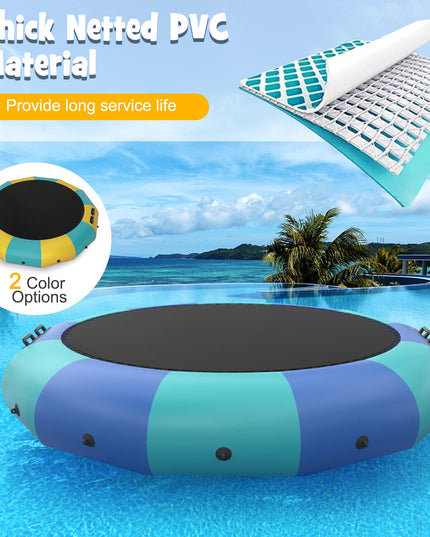 Giantex 10Ft 12Ft 15Ft Inflatable Water Trampoline, Floating Rebounder Trampoline with 500W Blower and 3-Step Rope Ladder