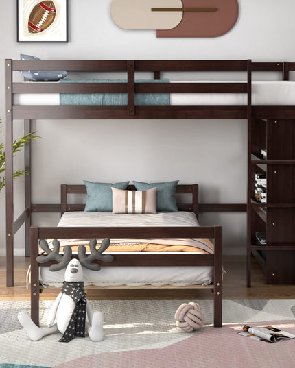 Giantex Twin Over Twin Loft Bed w/ Bookcase, Bunk Bed w/ 12.5" Full-Length Guardrail & Ladder