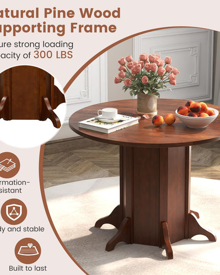 Giantex 42” Round Dining Table, Modern Kitchen Table with Pedestal Base, Solid Wood Frame