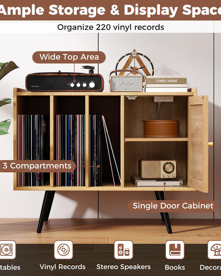Meuble pour tourne-disque Giantex avec station de recharge | Étagère de présentation pour disques vinyles pour salon