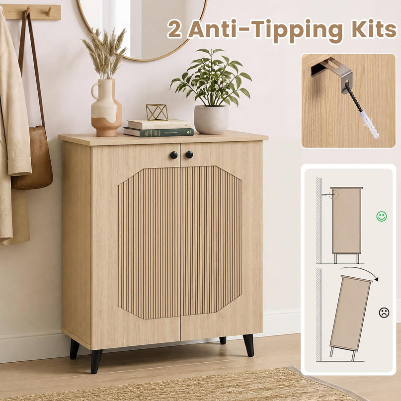 GIANTEX Geometric Shoe Cabinet with 2 Doors