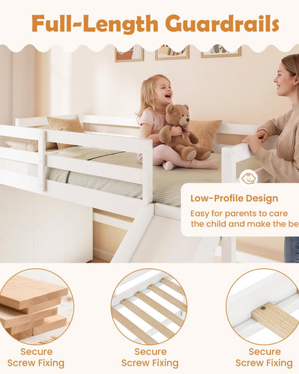 GIANTEX Twin Size Loft Bed with Slide Ladder Storage Shelves for Kids