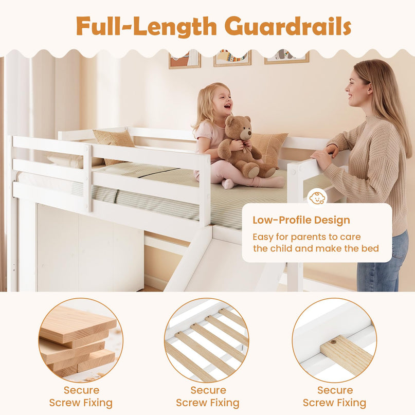 GIANTEX Twin Size Loft Bed with Slide Ladder Storage Shelves for Kids