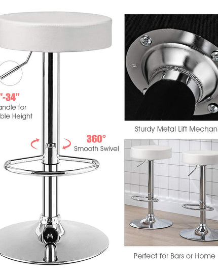 Modern Swivel Backless Round Barstool, PU Leather Armless bar Chair with Height Adjustable, Chrome Footrest