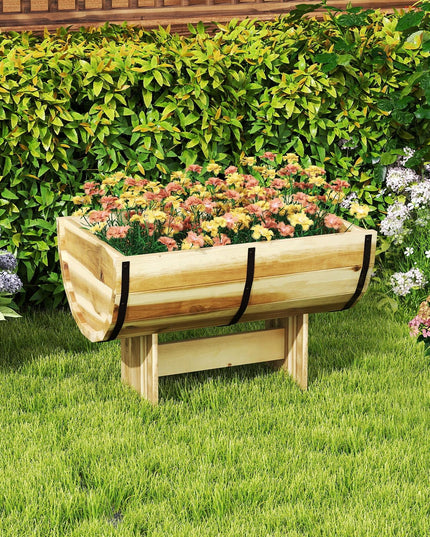 Giantex Half Barrel Acacia Wood Planter Box for Flower Vegetable Fruit
