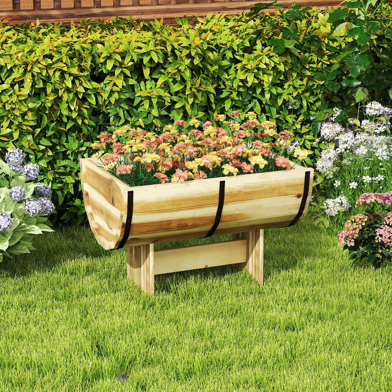 Giantex Half Barrel Acacia Wood Planter Box for Flower Vegetable Fruit