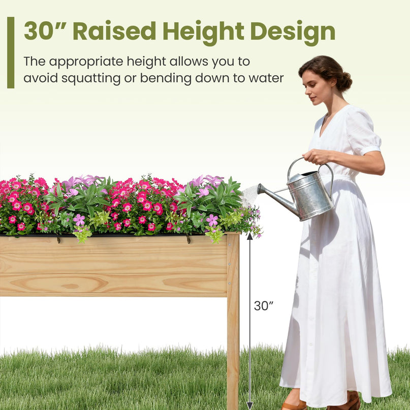 Giantex Raised Garden Bed Elevated Wood Planter Box with Liner（47"x23"x30"）