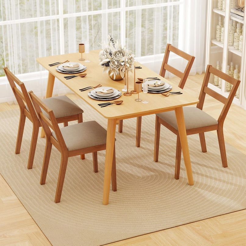 Giantex Wooden Dining Chairs Set of 2/4 with Rubber Wood Legs & Fabric Padded Seat
