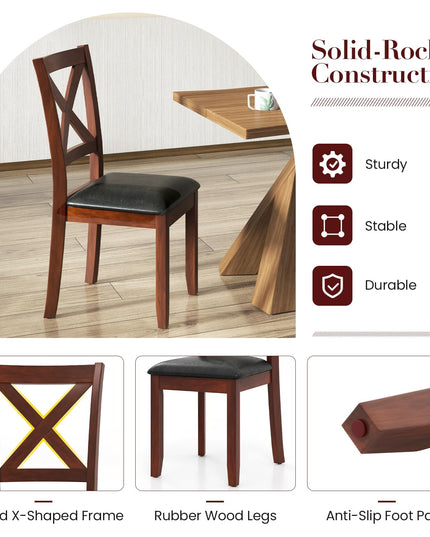 Giantex Wood Dining Chairs, Faux Leather Upholstered Dining Chairs with Rubber Wood Legs