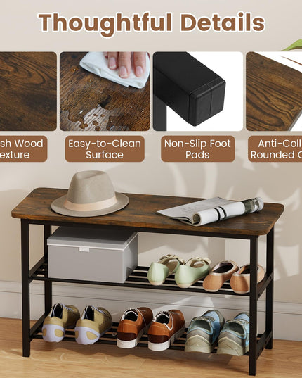 Banc de rangement pour chaussures Giantex de 32" L avec étagères à lattes métalliques et siège