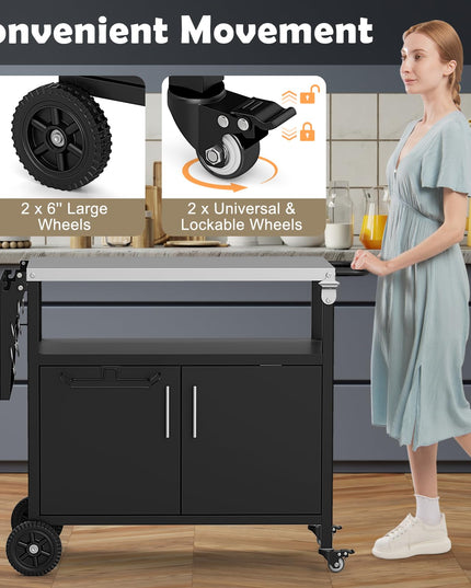 Giantex Outdoor Grill Cart with Storage Cabinet, Patio Kitchen Island Table with Stainless Steel Top