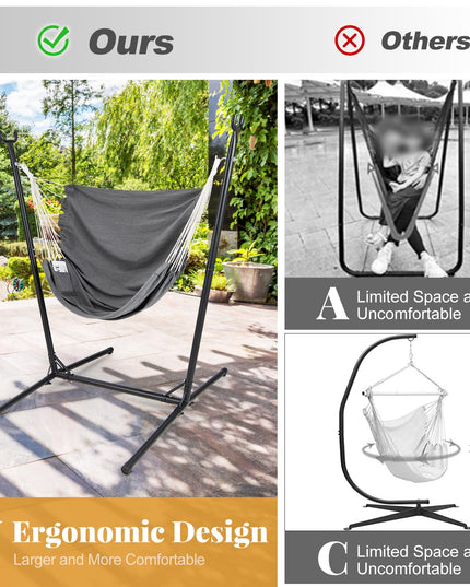 Giantex Hammock Chair with H-Shaped Stand - Heavy Duty Swing Chair with 6-Position Adjustable Height and Side Pocket