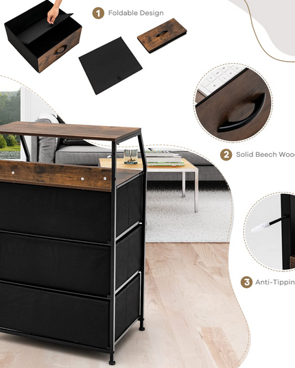 Giantex 3 Drawers Dresser, Storage Tower w/ 3 Foldable Fabric Drawers & Open Shelves