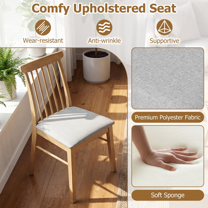 Chaises de cuisine sans accoudoirs Giantex avec cadre en bois d'hévéa et revêtement en tissu