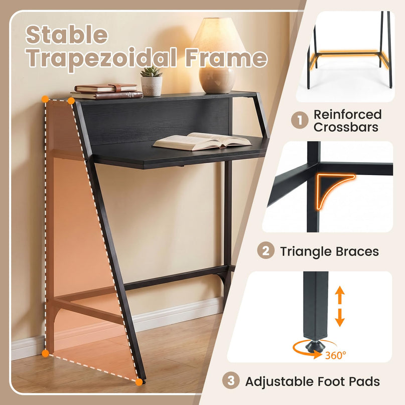 Giantex 31.5" Small Industrial Writing Desk with Raised Storage Shelf & Heavy-Duty Metal Frame