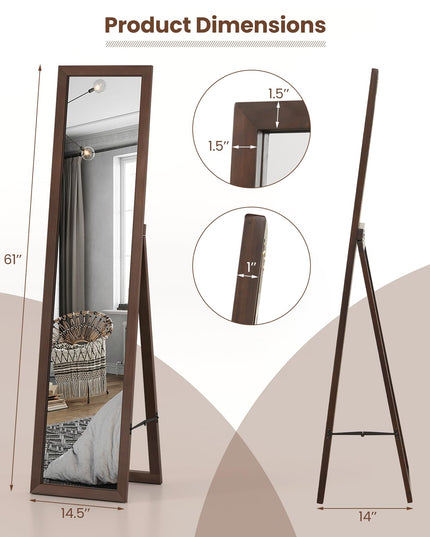 CHARMAID Full Length Mirror with Stand, Full Body Floor Mirror with Solid Wood Frame
