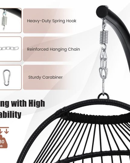 Giantex Egg Chair with Stand, Hanging Basket Chair Hammock Chair w/ Steel Stand Pillow Seat Cushion Rattan Basket & Dust Cover