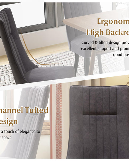 Giantex Upholstered Dining Chairs Set, Channel Tufted Kitchen Chairs w/High Backrest