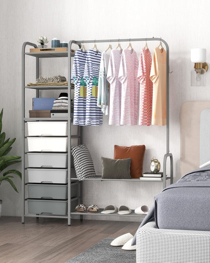 Giantex Free Standing Closet Organizer, Heavy Duty Garment Rack with 6 Removable Drawers (Grey)