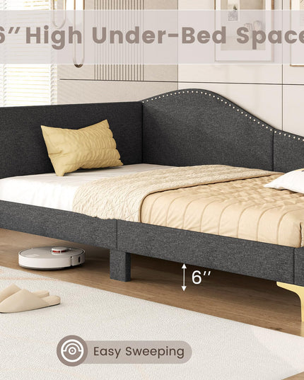 Giantex Upholstered Daybed, Rivet-Tufted Platform Bed with Headboard