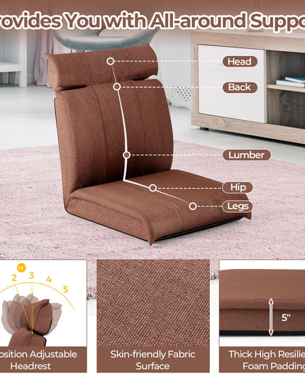 Giantex Floor Chair, Floor Gaming Chair with Back Support, 14-Poistion Adjustable Backrest, 5-Position Adjustable Headrest