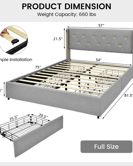 Giantex Upholstered Bed Frame with 4 Drawers