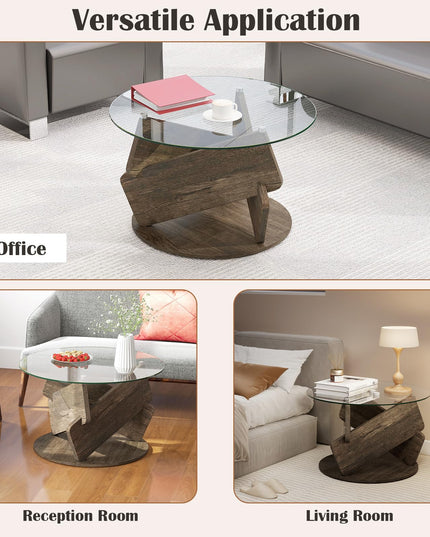 Giantex 32 Inch Modern Center Table with Clear Tempered Glass Top & Solid Wood Legs