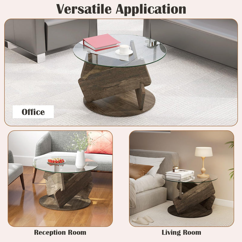 Giantex 32 Inch Modern Center Table with Clear Tempered Glass Top & Solid Wood Legs