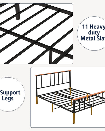 Giantex Queen/Full Size Metal Platform Bed Frame with Spindle Headboard & Footboard, Black