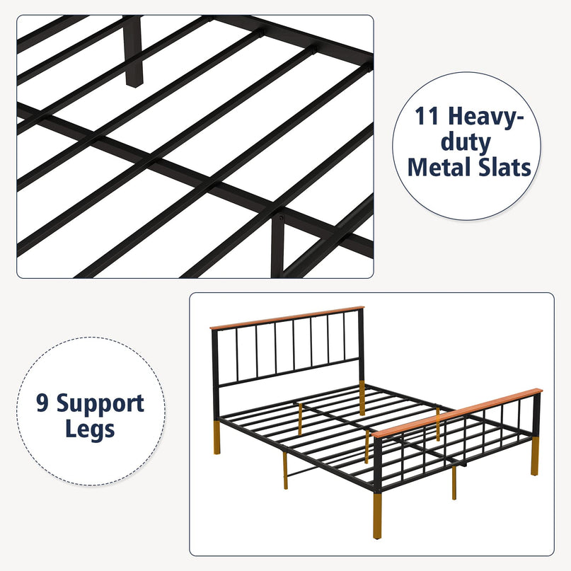 Giantex Queen/Full Size Metal Platform Bed Frame with Spindle Headboard & Footboard, Black