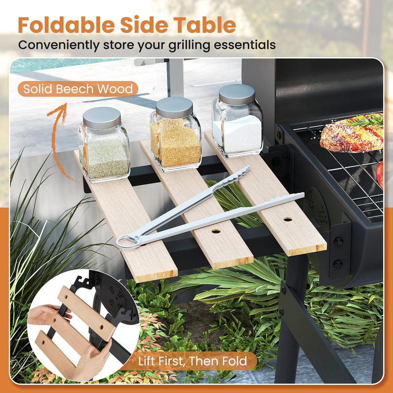 Giantex Portable Charcoal Grill with Foldable Side Table