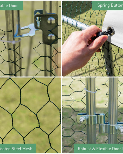 Giantex Metal Chicken Coop, Galvanized Walk-in Chicken Run with Waterproof PE Cover, Dome