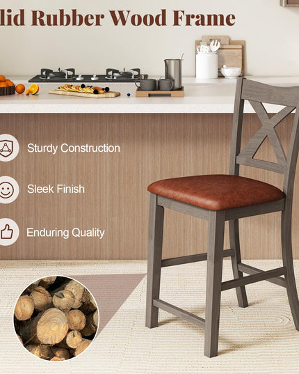 Giantex 24" Bar Stools Set of 2/4, Counter Height Bar Stools with Cross Back & Faux Leather Upholstered Seat