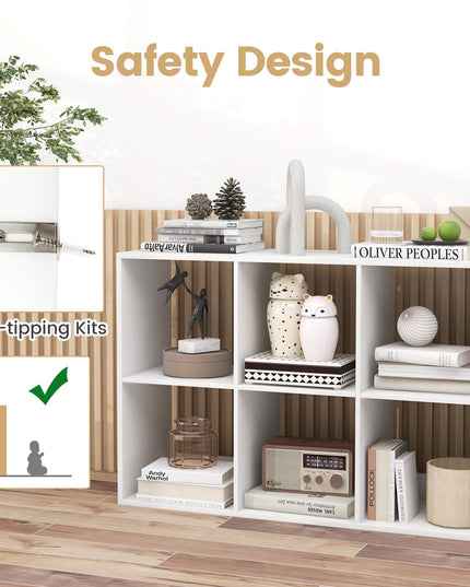Giantex 6-Cube Bookcase, White Cubby Bookshelf w/Back Guardrail & Anti-Tipping Kits