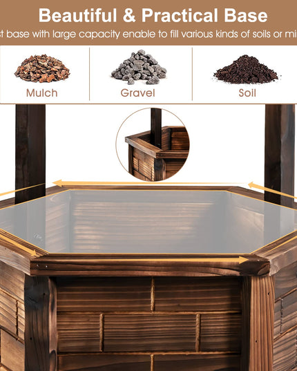 Giantex Rustic Wooden Wishing Well Planter with Hanging Bucket, Roof Shadow