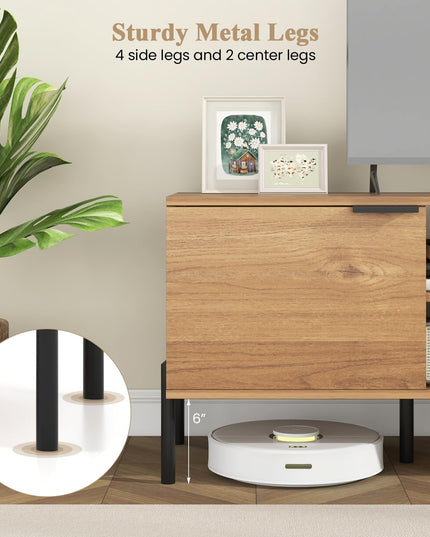 Giantex TV Stand for TVs up to 65”, Entertainment Center with Charging Station, 2 Cabinets, Open Shelves, 6 Sturdy Metal Legs