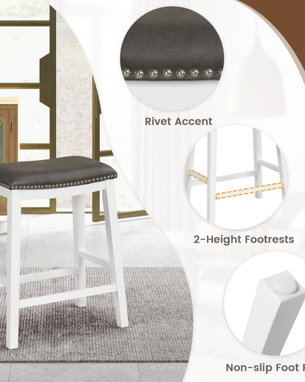 Giantex 26" Counter Height Bar Stools Set of 2, Faux PVC Leather Farmhouse Barstools w/Padded Seat