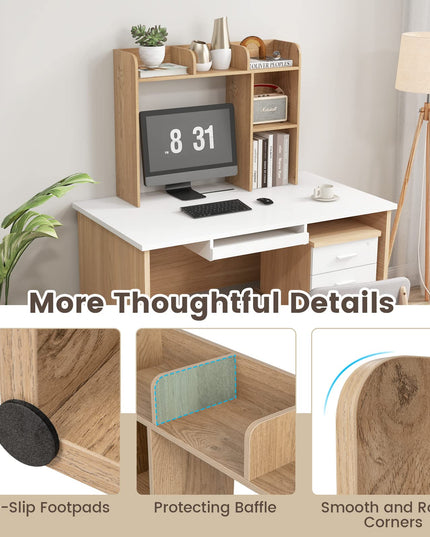 Giantex Desktop Bookshelf, Wood Desk Hutch Organizer for 27 Inch Computer Monitor