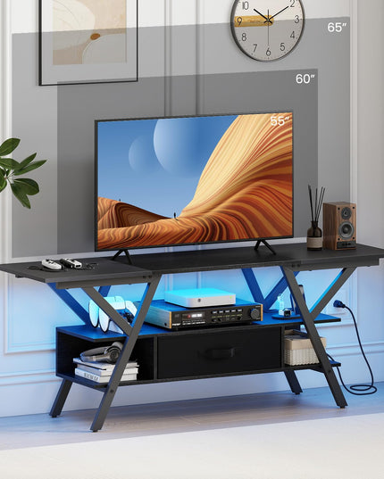 Giantex Black TV Stand with Power Outlets for 65" TVs 3-Tier Entertainment Center