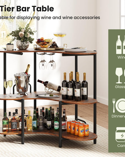 Giantex 3-Tier Bar Table, Corner Bar Cabinet, Liquor Home Bar Unit with Stemware Racks & Storage Shelves