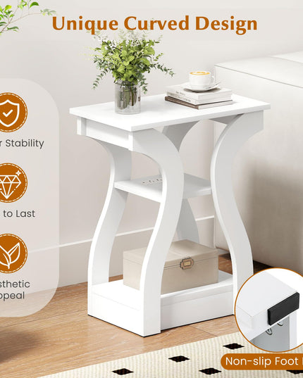 Giantex End Tables with Charging Station Set of 2 |Vintage Nightstands for Living Room