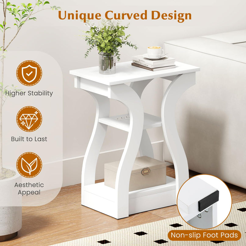 Giantex End Tables with Charging Station Set of 2 |Vintage Nightstands for Living Room