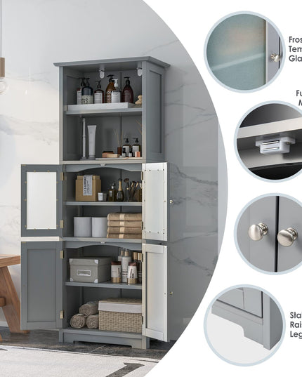 Giantex 64" Tall Bathroom Storage Cabinet, Freestanding Kitchen Pantry Cupboard with 2 Cabinets